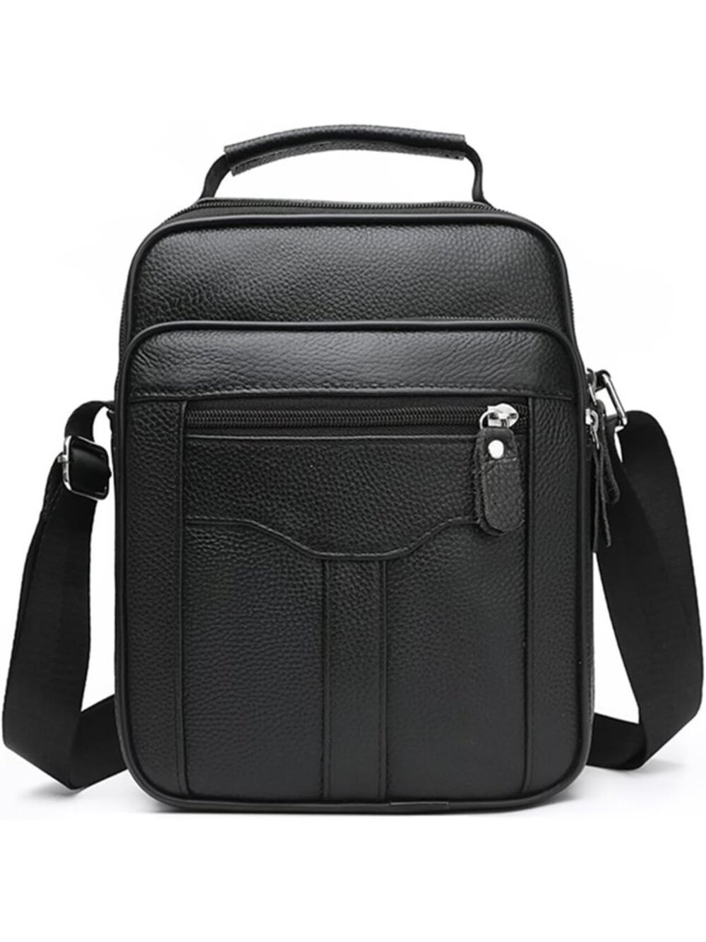 Men's Black Genuine Leather Travel Messenger Bag Multi-function Handbag Satchel